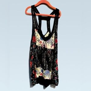 Lovestitch high low tank. Patchwork with lace. Size small.